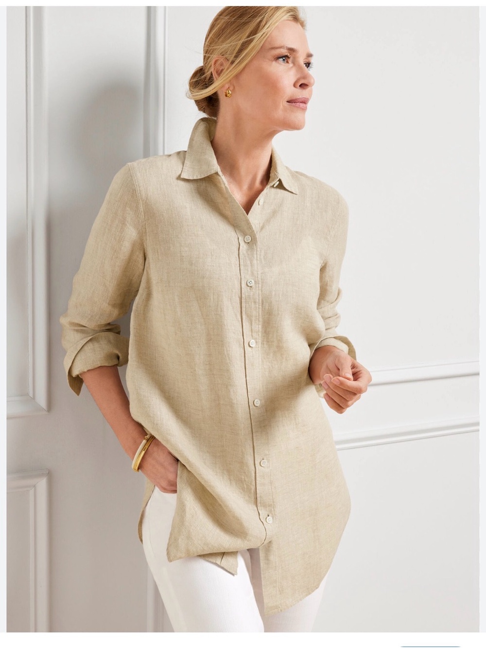 NWT Talbots Oatmeal Linen Boyfriend Button-Down Tunic Shirt size 1X